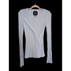 VtG Y2K American Eagle Long Sleeve Top Shirt Slim Fit 90s Medium M Blue Preppy